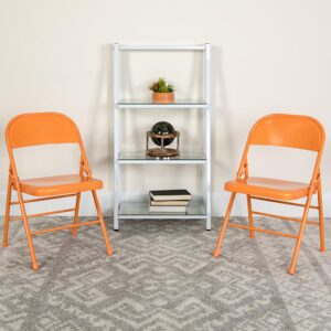 school or business to brighten up the area. This metal folding chair is a colorful option for everyday use or when you need extra seating in a residential or commercial location. It features a premium 18 gauge