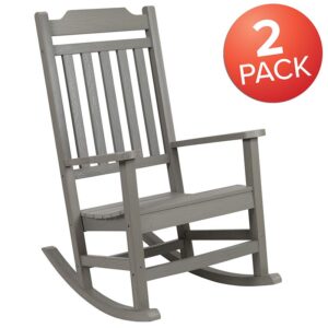 patio or deck in this set of 2 all-weather gray faux wood rocking chairs. No matter your decorating style