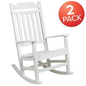 patio or deck in this set of 2 all-weather white faux wood rocking chairs. No matter your decorating style