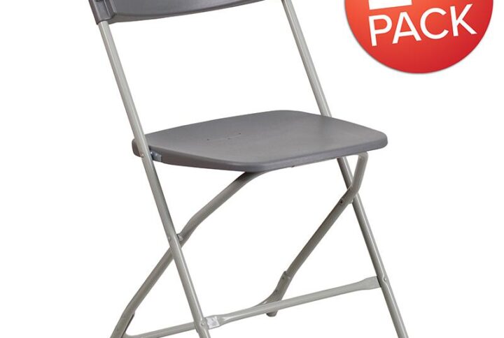 Enjoy your next event in comfort and style with a set of two gray plastic folding chairs. Sturdy and durable
