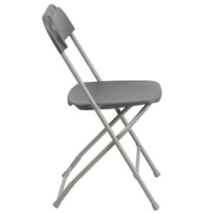 the design features an 18-gauge steel frame with double support rails to safely hold up to 650 pounds. The seat and back are crafted from smooth plastic