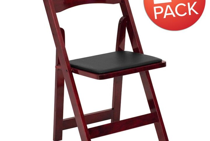 Create a memorable event with this stunning Mahogany Folding Chair with Vinyl Padded Seat. The chair is constructed of Beechwood that is finished in a clear lacquer varnish. The vinyl padded seat is detachable for easy replacement in heavy use venues. With an easy to clean surface