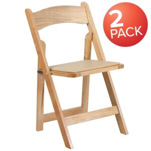 Create a memorable event with this stunning Natural Wood Folding Chair with Vinyl Padded Seat. The chair is constructed of Beechwood that is finished in a clear lacquer varnish. The vinyl padded seat is detachable for easy replacement in heavy use venues. With an easy to clean surface