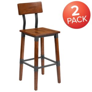 on-trend industrial look when furnishing your establishment with this set of 2 richly hued wood dining bar stools. The marriage of wood and metal blends seamlessly giving this wood dining stool an up to date appearance that will make an attractive addition to your restaurant