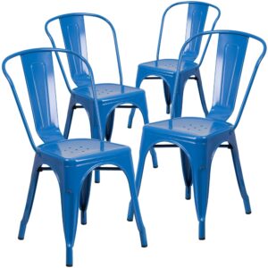 Completely transform your living or restaurant space with this vintage style chair. Adding colorful chairs can rev up any setting. The versatility of this chair easily conforms in different environments. Chairs are lightweight and easily stack for storing. A cross brace underneath the seat adds extra stability and features plastic caps that prevent the finish from scratching when stacked. The frame is designed for all-weather use making it a great option for indoor and outdoor settings. For longevity