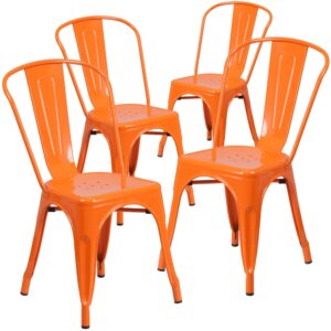 Completely transform your living or restaurant space with this vintage style chair. Adding colorful chairs can rev up any setting. The versatility of this chair easily conforms in different environments. Chairs are lightweight and easily stack for storing. A cross brace underneath the seat adds extra stability and features plastic caps that prevent the finish from scratching when stacked. The frame is designed for all-weather use making it a great option for indoor and outdoor settings. For longevity