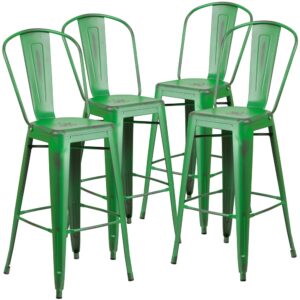 Completely transform your living or restaurant space with this distressed barstool. Adding colorful chairs can rev up any setting. The versatility of this chair easily conforms in different environments. The legs have protective rubber feet that prevent damage to flooring. So whether you're using this stool for your kitchen