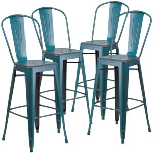 Completely transform your living or restaurant space with this distressed barstool. Adding colorful chairs can rev up any setting. The versatility of this chair easily conforms in different environments. The legs have protective rubber feet that prevent damage to flooring. So whether you're using this stool for your kitchen