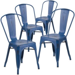 Completely transform your living or restaurant space with this distressed chair. Adding colorful chairs can rev up any setting. The versatility of this chair easily conforms in different environments. Chairs are lightweight and easily stack for storing. A cross brace underneath the seat adds extra stability and features protective caps that prevent the finish from scratching when stacked. The legs have protective rubber feet that prevent damage to flooring.