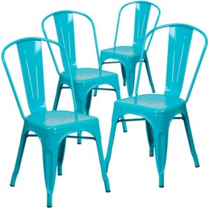 Completely transform your living or restaurant space with this vintage style chair. Adding colorful chairs can rev up any setting. The versatility of this chair easily conforms in different environments. Chairs are lightweight and easily stack for storing. A cross brace underneath the seat adds extra stability and features protective caps that prevent the finish from scratching when stacked. The frame is designed for all-weather use making it a great option for indoor and outdoor settings. For longevity