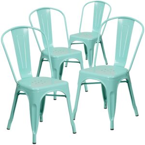 Completely transform your living or restaurant space with this vintage style chair. Adding colorful chairs can rev up any setting. The versatility of this chair easily conforms in different environments. Chairs are lightweight and easily stack for storing. A cross brace underneath the seat adds extra stability and features protective caps that prevent the finish from scratching when stacked. The frame is designed for all-weather use making it a great option for indoor and outdoor settings. For longevity