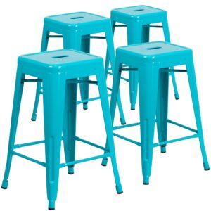 This stool will add a modern industrial appearance to your home or work space. This space-saving stool is stackable making it great for storing. A cross brace underneath the seat adds extra stability and features protective caps that prevent the finish from scratching when stacked. The legs have protective rubber feet that prevent damage to flooring. This all-weather use stool is great for indoor and outdoor settings. For longevity