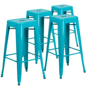 This stool will add a modern industrial appearance to your home or work space. This space-saving stool is stackable making it great for storing. A cross brace underneath the seat adds extra stability and features protective caps that prevent the finish from scratching when stacked. The frame is designed for all-weather use making it a great option for indoor and outdoor settings. For longevity