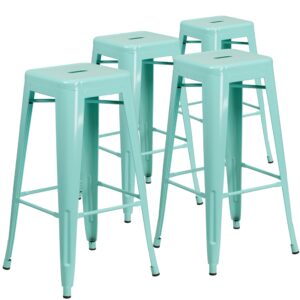 This stool will add a modern industrial appearance to your home or work space. This space-saving stool is stackable making it great for storing. A cross brace underneath the seat adds extra stability and features protective caps that prevent the finish from scratching when stacked. The frame is designed for all-weather use making it a great option for indoor and outdoor settings. For longevity