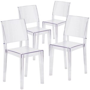 Create a beautiful and artistic statement with this transparent accent chair. Provide a grand statement and lighten up the room. The transparency of the chair allows it to take up less space visually as with a solid chair. This chair was crafted with an ingenious combination of lightness and strength. Due to its stacking capabilities
