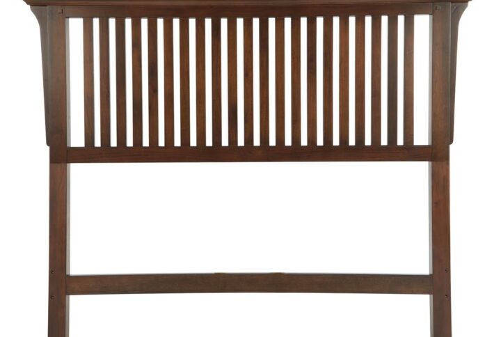 The Modern Mission Collection is an updated version of the traditional Craftsman design. The renewed look has enhanced darker hues in the finish with a deep oak grain look and feel. This queen headboard is resiliently crafted with twenty one slats built in to provide the quintessential mission look. Easy to assemble and built to last with its wood frame and Vintage oak finish