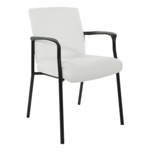 This Guest Chair in White Faux Leather with a Black Frame by Work Smart® is subtly contoured for true comfort. Its thick