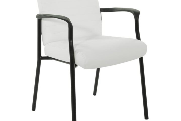 This Guest Chair in White Faux Leather with a Black Frame by Work Smart® is subtly contoured for true comfort. Its thick