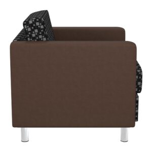 easy care vinyl. Equipped with a durable box spring seat that ensures your relaxation is well protected. All outfitted with silver leg finishes that prop this chair up and give it a chic display. The crisp