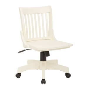 Deluxe Armless Wood Bankers Chair with Wood Seat in Antique White Finish