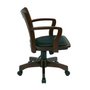 Deluxe Wood Bankers Chair with Vinyl Padded Seat in Espresso Finish and Black Vinyl Fabric