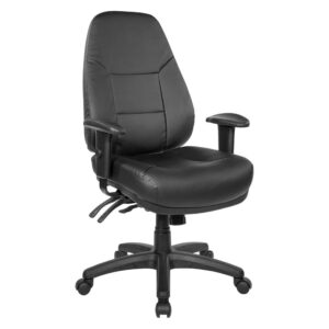 Maximize your comfort while you work with this deluxe PU office chair. Sink back into the luxury of the thick padded contour molded seat and back with built-in lumbar support while you work. Multi-function controls offer a fully customized seating experience
