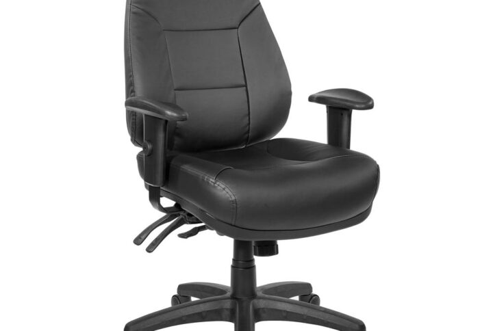 Maximize your comfort while you work with this deluxe PU office chair. Sink back into the luxury of the thick padded contour molded seat and back with built-in lumbar support while you work. Multi-function controls offer a fully customized seating experience