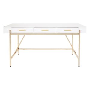 white desk combines elegant warm gold detailing with attractive