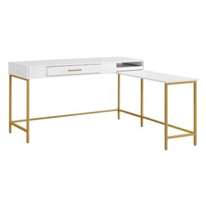 the spacious 54" x 54" Modern Life L Desk in matte finish adds sophistication to any space. Featuring trendy hardware and frame in a durable powder-coated gold finish. This desk will give the 'wow' factor to any home office. A smart accessories drawer with Euro