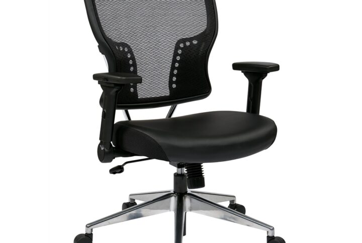 SPACE Seating Air Grid® Back and Bonded Leather Seat Chair with 4-Way Adjustable Flip Arms