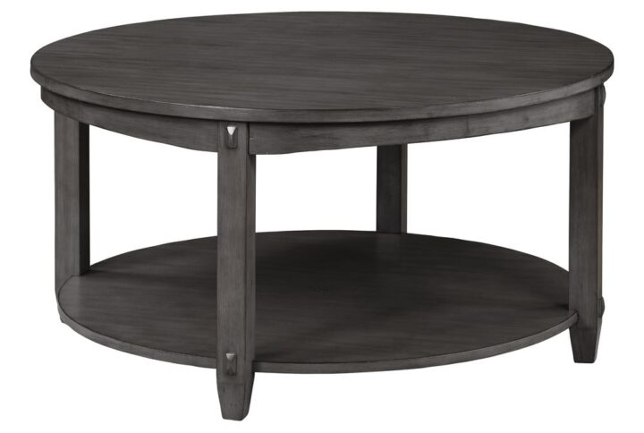 Lane Round Coffee Table with Lower Shelf in Slate Grey Finish