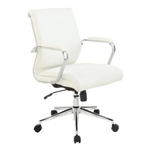 Bring a well designed professional appearance to any office with our Mid-Back Antimicrobial Fabric Manager's Chair with padded contoured seat and back with built-in lumbar support. This Pro-Line II™ chair features one touch pneumatic seat height adjustment and locking tilt control with adjustable tilt tension. Other features include PU padded chrome arms and antimicrobial fabric on all seating surfaces. Complete with heavy duty chrome base with dual wheel carpet casters and is backed by a limited lifetime warranty.