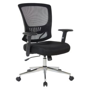 Stay on task with this black office chair designed for comfort. Sink in to the gentle curve of the breathable mesh back with built in lumbar support along with a padded mesh seat while you are hard at work. Multiple adjustments allow for a completely customized seating experience. Upgrade your office seating with the Work Smart Mesh Back and Seat Locking Tilt Task Chair.