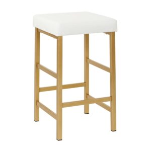 26" Gold Backless Stool in White