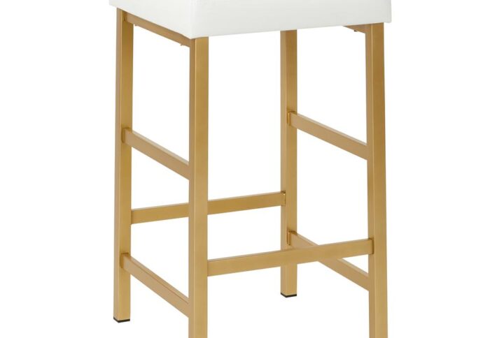 26" Gold Backless Stool in White
