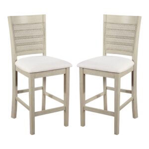 Walden 24" Cane Back Counter Stool 2-Pack with Antique White Base and Linen Fabric Seat