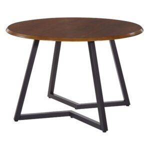 kitchen or breakfast nook with our Mid-Century Modern round dining table with metal cross-frame base in a matte black finish. Make your décor uniquely your own