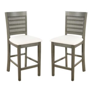 Walden 24" Cane Back Counter Stool 2-Pack with Antique Grey Base and Linen Fabric Seat