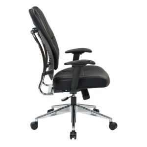 Leather Seat and Back Managers Chair with Adjustable Arms and Polished Aluminum Finish Base.
