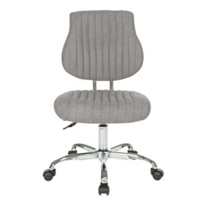 the Sunnydale office chair delivers warmth and style to your home office.  Plush channel tufted seat and back with built in lumbar support is as pretty as it is comfortable. The pneumatic height adjustment and 360º rotation allow for flexibility of use in your work space. Durable chrome base adds a lovely sheen