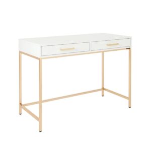 Alios Desk with White Gloss finish and Gold Chrome Plated Base