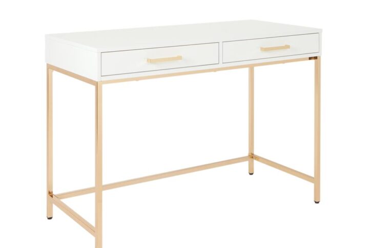 Alios Desk with White Gloss finish and Gold Chrome Plated Base