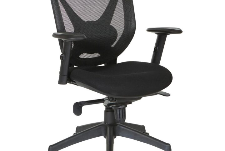 Stay on task with this black office chair designed for comfort.  Sink in to the gentle curve of the breathable fabric seat and screen back with adjustable lumbar support while you are hard at work.  Multiple adjustments allow for a completely customized seating experience including a Deluxe 2-to-1 synchro knee tilt control with adjustable tilt tension