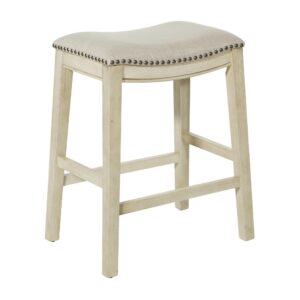 Saddle Stool 24" in Beige Fabric and Antique White Base 2-Pack
