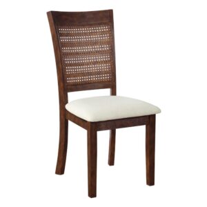 Walden Cane Back Dining Chair 2-Pack with Burnt Brown Base and Linen Fabric Seat
