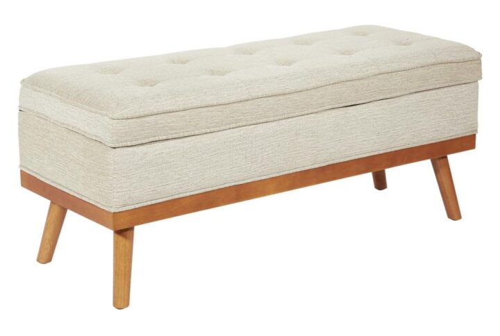 Update your entry with a Mid-Century Modern statement piece that doubles as extra home storage. This plush