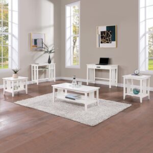 Sierra Writing Desk in White Finish with Pull-Out Drawer and Solid Wood Legs