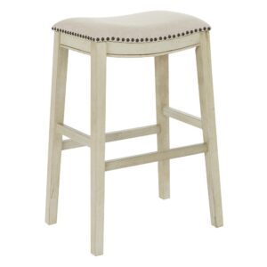 Saddle Stool 30" in Beige Fabric and Antique White Base 2-Pack