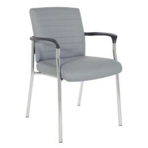 This Guest Chair in Grey Faux Leather with a Chrome Frame by Work Smart® is subtly contoured for true comfort. Its thick