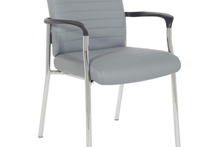 This Guest Chair in Grey Faux Leather with a Chrome Frame by Work Smart® is subtly contoured for true comfort. Its thick